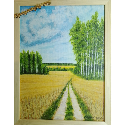 RĘCZNIE MALOWANY OBRAZ AKRYLOWY W RAMIE Z CYTATEM- POCZUJ SIELSKI KLIMAT, Marzena Dymek, obrazy akryl