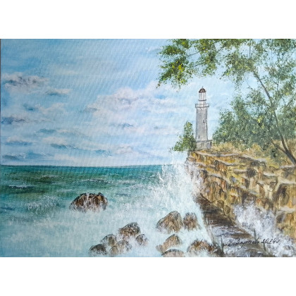 Marzena Dymek - obrazy akryl - RĘCZNIE MALOWANY OBRAZ AKRYLOWY W RAMIE Z CYTATEM- PEJZAŻ MARYNISTYCZNY foto #3