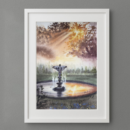 Akwarela A4 Zabytkowa fontanna, Yunona Kucherevska, obrazy akwarela