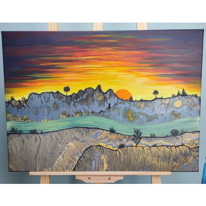 Elżbieta Hanarz - obrazy akryl - Krajobraz górski o zachodzie słońca - Płótno 50x70 foto #1