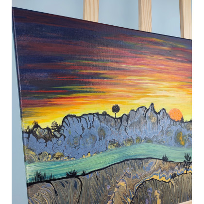 Elżbieta Hanarz - obrazy akryl - Krajobraz górski o zachodzie słońca - Płótno 50x70 foto #2