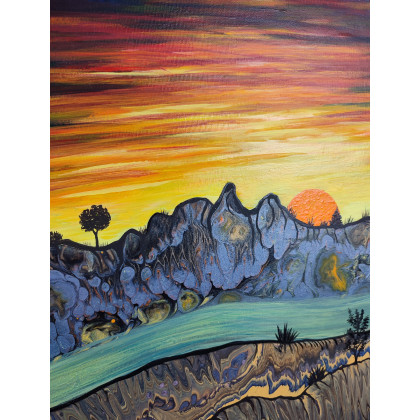 Elżbieta Hanarz - obrazy akryl - Krajobraz górski o zachodzie słońca - Płótno 50x70 foto #3