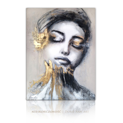 NOWOCZESNY PORTRET - 80x125 cm KASZMIROWO ZŁOTY, Dorota Kalinowska, obrazy akryl