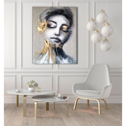 Dorota Kalinowska - obrazy akryl - NOWOCZESNY PORTRET - 80x125 cm KASZMIROWO ZŁOTY foto #1