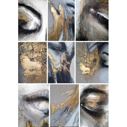 Dorota Kalinowska - obrazy akryl - NOWOCZESNY PORTRET - 80x125 cm KASZMIROWO ZŁOTY foto #2