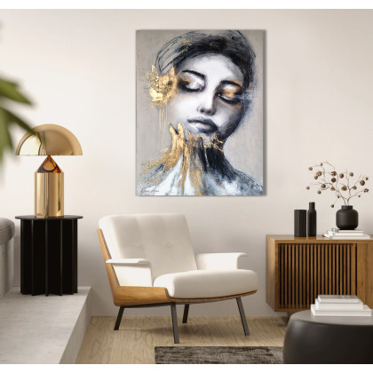 Dorota Kalinowska - obrazy akryl - NOWOCZESNY PORTRET - 80x125 cm KASZMIROWO ZŁOTY foto #4