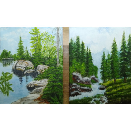 Marzena Dymek - obrazy akryl - POMYSŁ NA SPERSONALIZOWANY PREZENT- RĘCZNIE MALOWANY DYPTYK GÓRSKI SPOKÓJ 2x 30x24cm foto #2