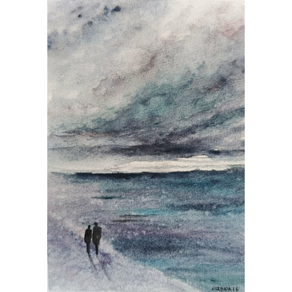 Paulina Lebida - obrazy akwarela - Nad morzem-  akwarela formatu A5 foto #1