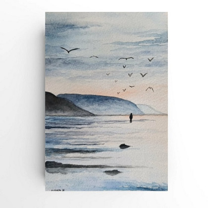 Nad morzem 2-  akwarela formatu A5, Paulina Lebida, obrazy akwarela