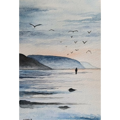 Paulina Lebida - obrazy akwarela - Nad morzem 2-  akwarela formatu A5 foto #1