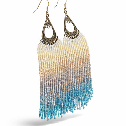 unikatart - kolczyki  - Kolczyki Frędzle Boho Lazurowa Kaskada foto #1