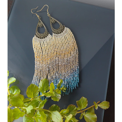 unikatart - kolczyki  - Kolczyki Frędzle Boho Lazurowa Kaskada foto #2