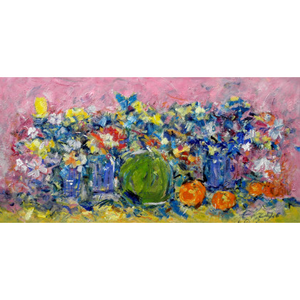 Eryk Maler - obrazy tech. mieszana - Kompozycja kwiatowa, 70x140 cm foto #4