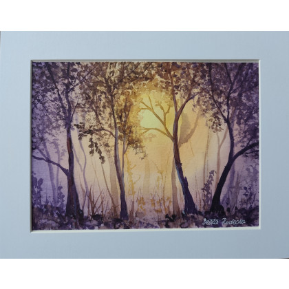 Beata Rudecka - obrazy akwarela - Oryginalna Akwarela pt: Zaczarowany Las – Ręcznie malowana, Unikat foto #2