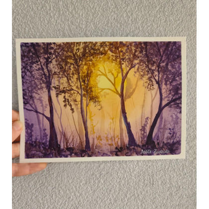 Beata Rudecka - obrazy akwarela - Oryginalna Akwarela pt: Zaczarowany Las – Ręcznie malowana, Unikat foto #3