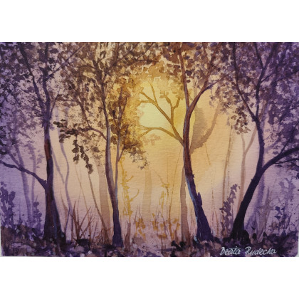 Beata Rudecka - obrazy akwarela - Oryginalna Akwarela pt: Zaczarowany Las – Ręcznie malowana, Unikat foto #4