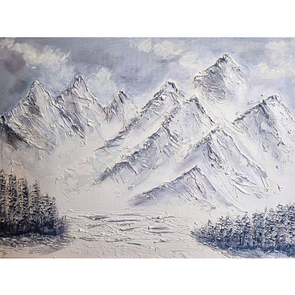 SKANDYNAWSKA DEKORACJA - OBRAZ STRUKTURALNY Z TEKSTURĄ 3D MROŹNY SZCZYT, Marzena Dymek, obrazy akryl