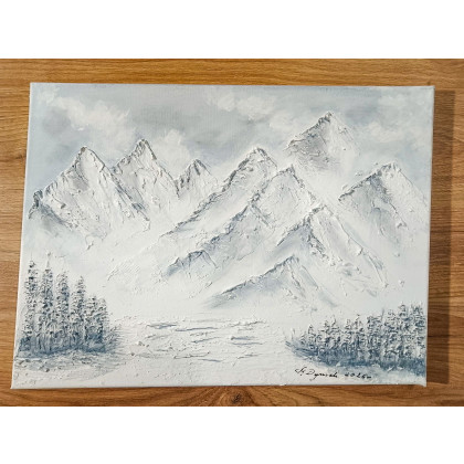 Marzena Dymek - obrazy akryl - SKANDYNAWSKA DEKORACJA - OBRAZ STRUKTURALNY Z TEKSTURĄ 3D OSZRONIONE SZCZYTY (darmowa dostawa) foto #4