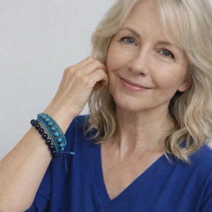 unikatart - bransoletki - Bransoletka Akwamarynowy Trio-Stack Howlit Turkusowe Kulki foto #1