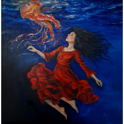 Spotkanie w głębinach, obraz olejny, malarstwo, KingaOilArt, obrazy olejne