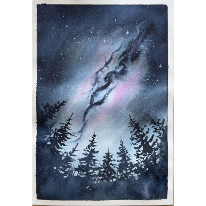 Yunona Kucherevska - obrazy akwarela - Akwarela A4 Kosmos i las foto #2