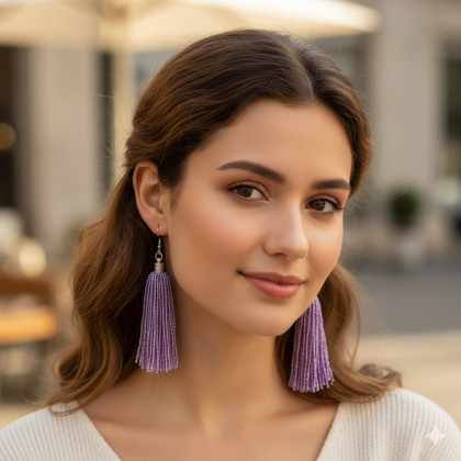 Kolczyki Frędzle LILI Eleganckie Kolczyki Chwosty z Koralików - Intensywny Fiolet, unikatart, kolczyki 