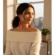 Kolczyki BOHO Ręcznie Robione Kolczyki Boho - Czerwone Kaskady z Koralików (7 cm)