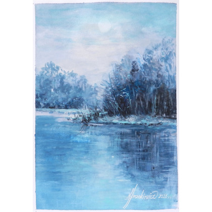 Jolanta Frankiewicz - obrazy akwarela - Indygo- monochromatyczna akwarela A4 foto #2