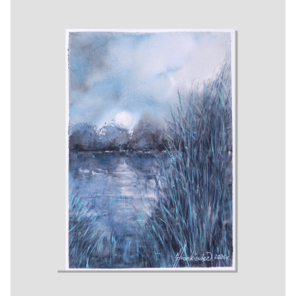 Niebieski- monochromatyczna akwarela A4, Jolanta Frankiewicz, obrazy akwarela