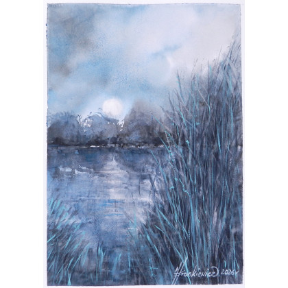 Jolanta Frankiewicz - obrazy akwarela - Niebieski- monochromatyczna akwarela A4 foto #4