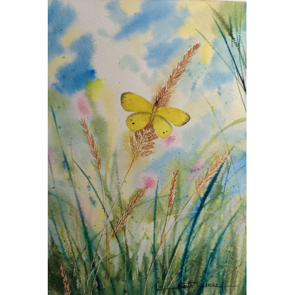 Beata Rudecka - obrazy akwarela - Oryginalna Akwarela pt: Motyl Cytrynek – Ręcznie malowana, Unikat foto #3