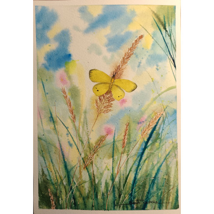 Beata Rudecka - obrazy akwarela - Oryginalna Akwarela pt: Motyl Cytrynek – Ręcznie malowana, Unikat foto #4