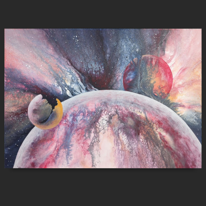 Beyond the Stars - Kosmiczna abstrakcja na płótnie 50x70, Elżbieta Hanarz, obrazy akryl