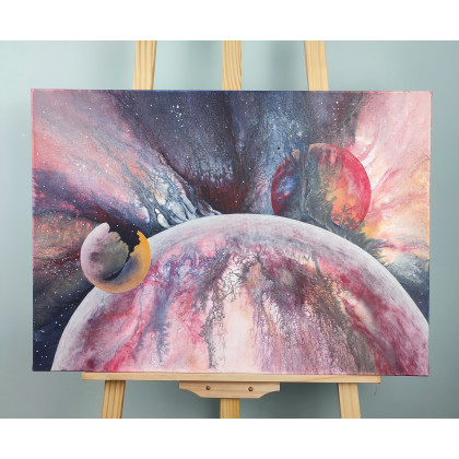 Elżbieta Hanarz - obrazy akryl - Beyond the Stars - Kosmiczna abstrakcja na płótnie 50x70 foto #1