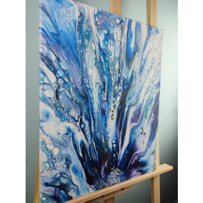 Elżbieta Hanarz - obrazy akryl - Blue Splash - Obraz wykonany metodą pouringu na płótnie 40x50 foto #2