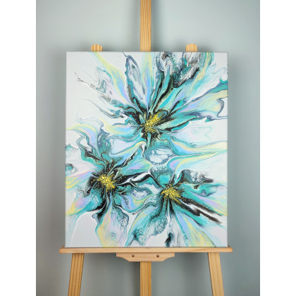 Elżbieta Hanarz - obrazy akryl - Turkusowe Kwiaty - Obraz akrylowy na płótnie 50x60 foto #1