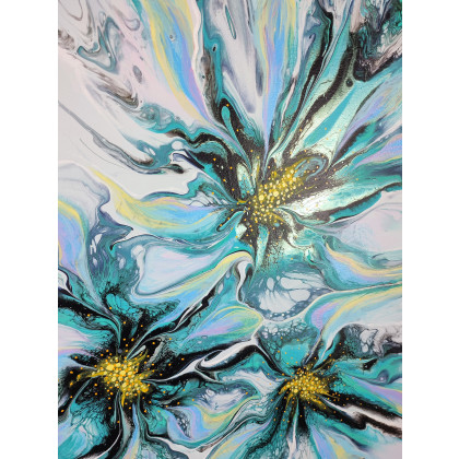 Elżbieta Hanarz - obrazy akryl - Turkusowe Kwiaty - Obraz akrylowy na płótnie 50x60 foto #4