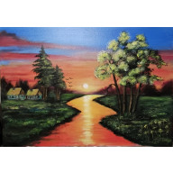 ZACHÓD SŁOŃCA NAD SPOKOJNĄ RZEKĄ   ROZMIAR  50/70