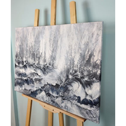 Elżbieta Hanarz - obrazy akryl - Tajemnica Lasu - Monochromatyczny krajobraz na płótnie 50x70 foto #2