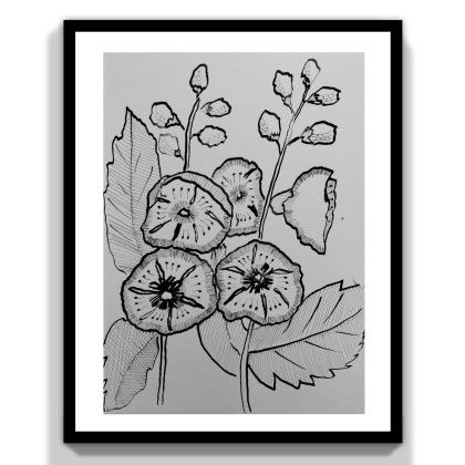 Rysunek tuszem -Malwy, ML, rysunek tuszem