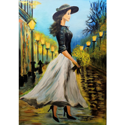 Spacer w blasku latarni 70/50, Ryszard Ryś, obrazy akryl