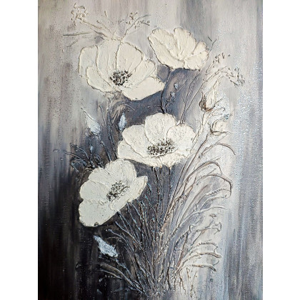 WYJĄTKOWY OBRAZ STRUKTURALNY Z TEKSTURĄ 3D BIAŁE MAKI, Marzena Dymek, obrazy akryl
