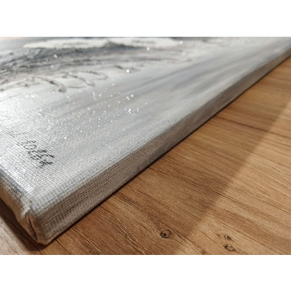 Marzena Dymek - obrazy akryl - NOWOCZESNY OBRAZ STRUKTURALNY Z WIDOCZNĄ TEKSTURĄ 3D - SREBRZYSTY SZYK (dostawa gratis) foto #2