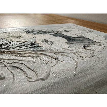 Marzena Dymek - obrazy akryl - NOWOCZESNY OBRAZ STRUKTURALNY Z WIDOCZNĄ TEKSTURĄ 3D - SREBRZYSTY SZYK (dostawa gratis) foto #3