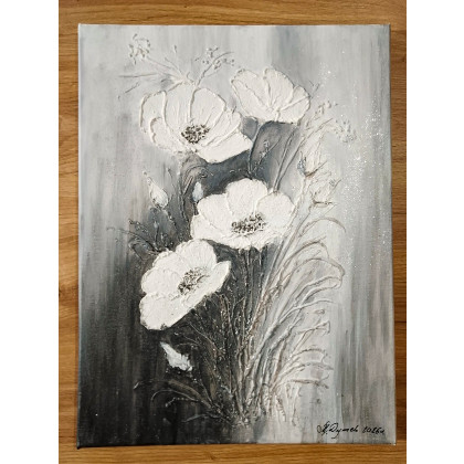 Marzena Dymek - obrazy akryl - NOWOCZESNY OBRAZ STRUKTURALNY Z WIDOCZNĄ TEKSTURĄ 3D - SREBRZYSTY SZYK (dostawa gratis) foto #4