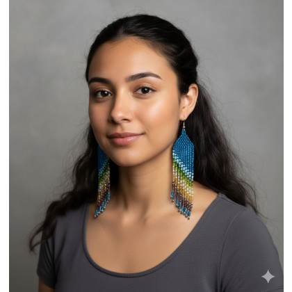 unikatart - kolczyki  - Kolczyki Etniczne Boho - Ręcznie Plecione z Koralików 11,5 cm foto #1