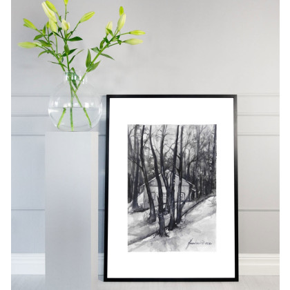 Jolanta Frankiewicz - obrazy akwarela - Wśród drzew- monochromatyczna akwarela A4 foto #1
