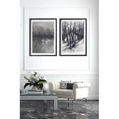 Jolanta Frankiewicz - obrazy akwarela - Wśród drzew- monochromatyczna akwarela A4 foto #4