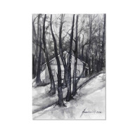 Wśród drzew- monochromatyczna akwarela A4