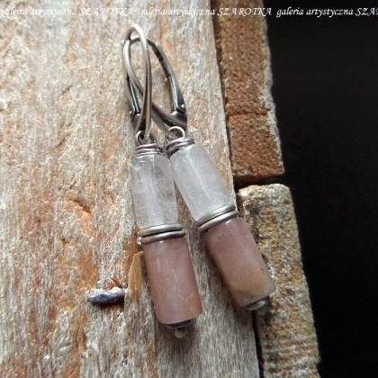 VANILLA CAPPUCCINO kolczyki z kamienia słonecznego, kryształu górskiego i srebra, szarotka, kolczyki 